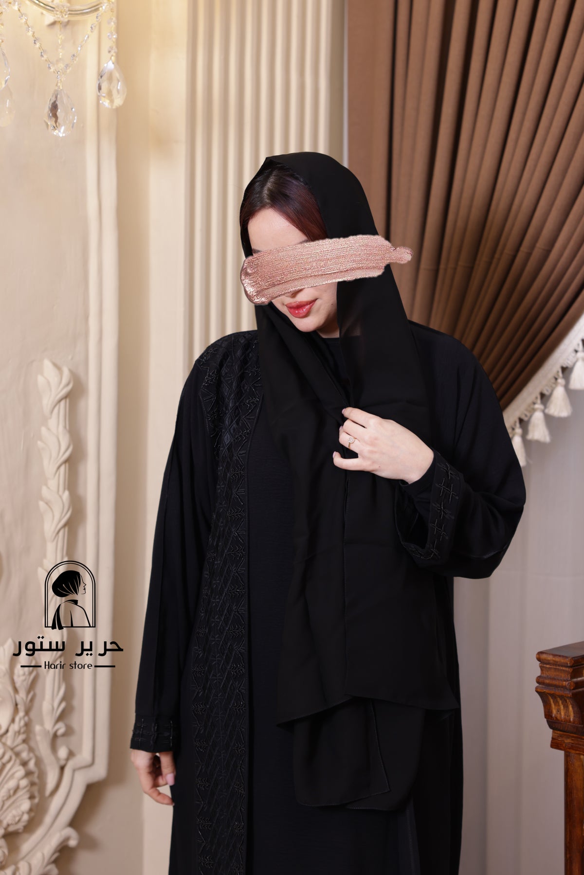 عباية إماراتية سوداء (ثلاث قطع) – قمة الفخامة والأناقة