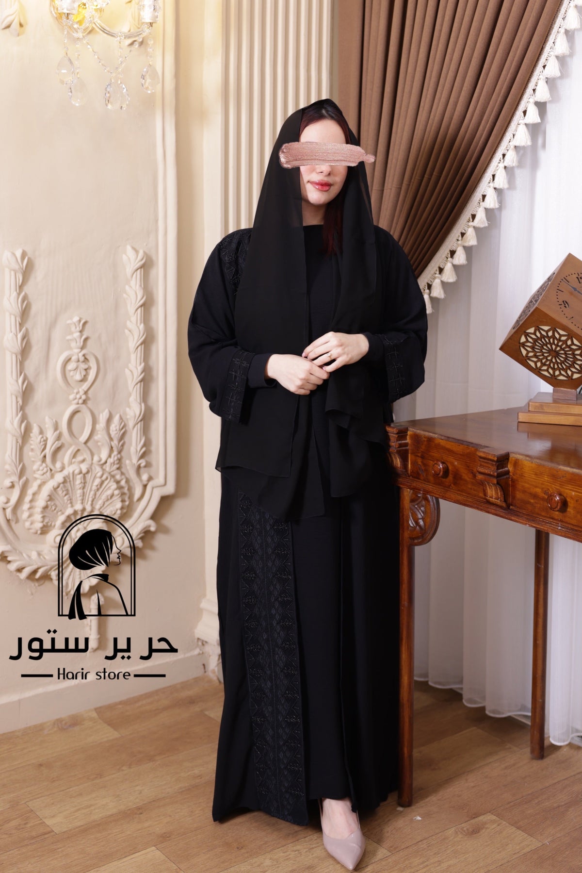 عباية إماراتية سوداء (ثلاث قطع) – قمة الفخامة والأناقة